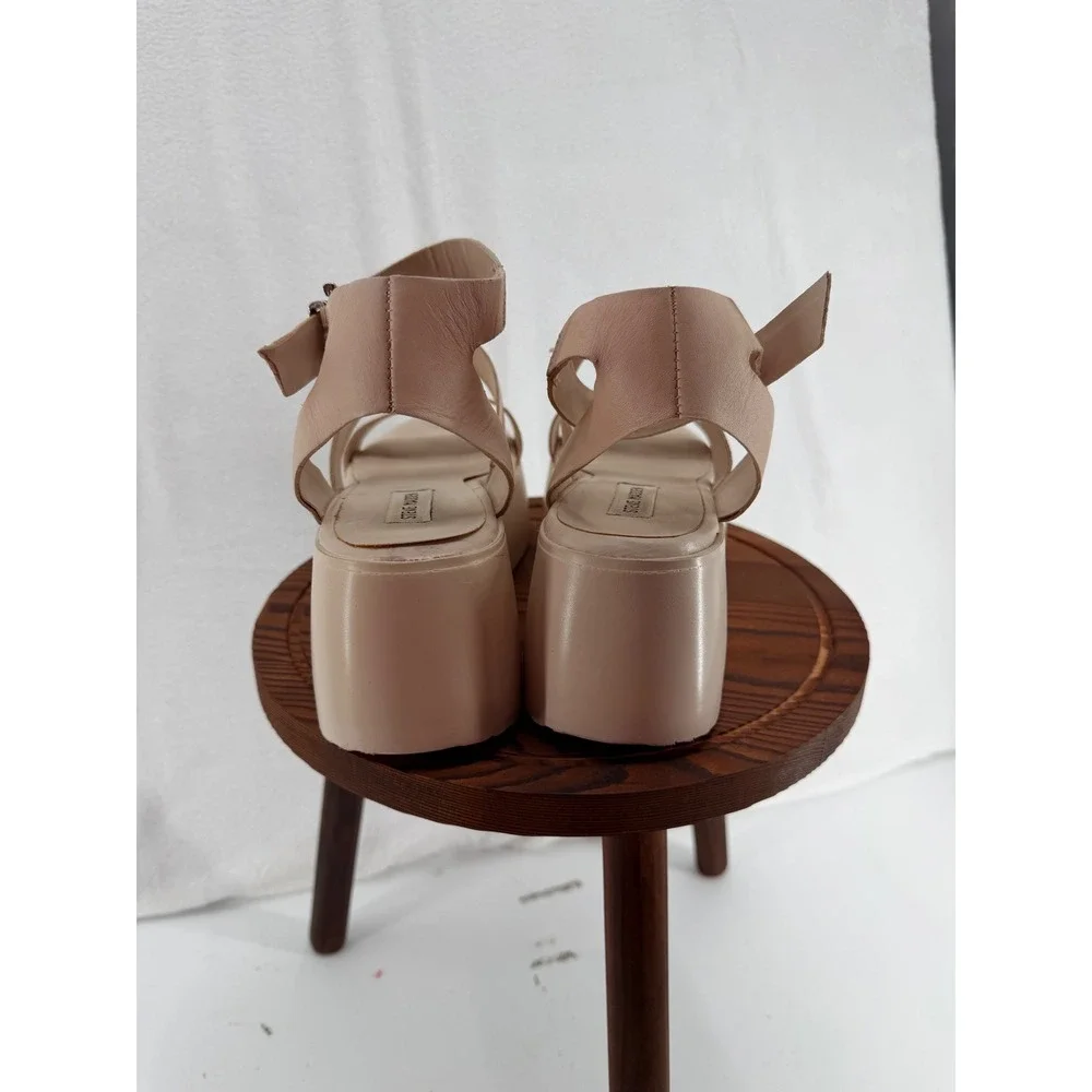 Steve Madden Bay Bay Leather Platform Wedge Sandals Cream 7M Y2K Chunky Bratz